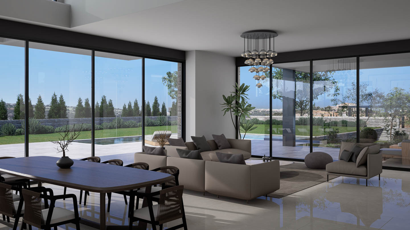 new-sea-view-villa-property-for-sale-paphos-cyprus-golf-course-Living Room 2 5-Bedroom Villa with a Private Pool on Golf Course