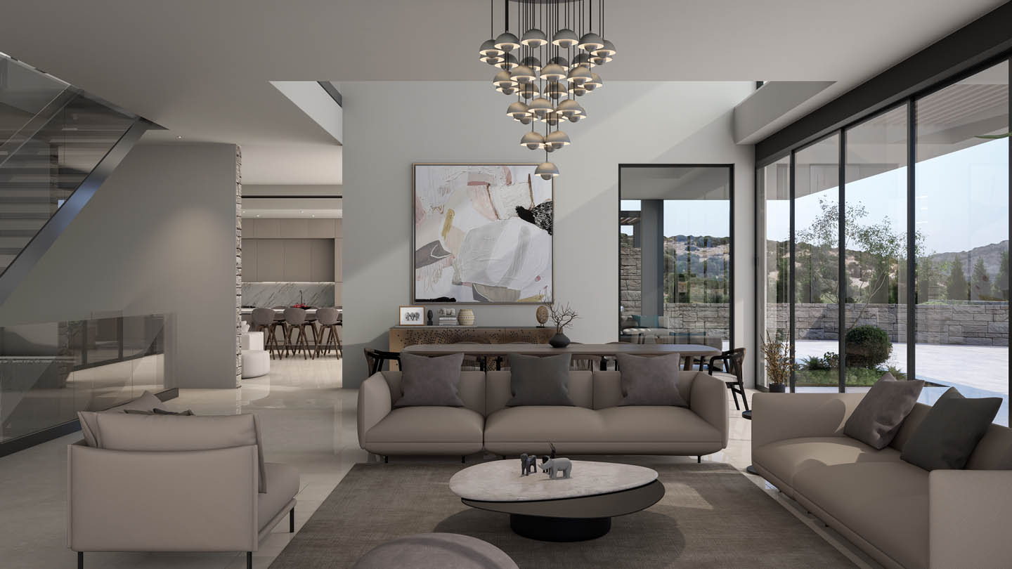 new-sea-view-villa-property-for-sale-paphos-cyprus-golf-course-Living Room 5-Bedroom Villa with a Private Pool on Golf Course