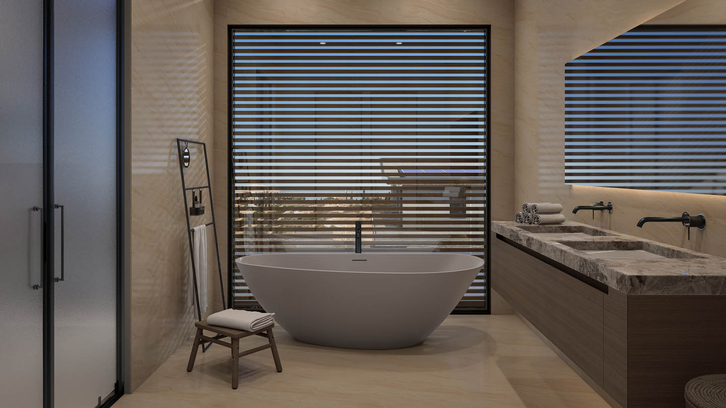 new-sea-view-villa-property-for-sale-paphos-cyprus-golf-course-Master Bedroom bathroom 5-Bedroom Villa with a Private Pool on Golf Course