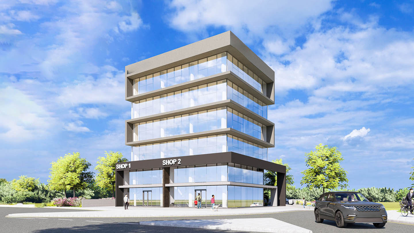 Modern Commercial Building with Offices and Retail Spaces