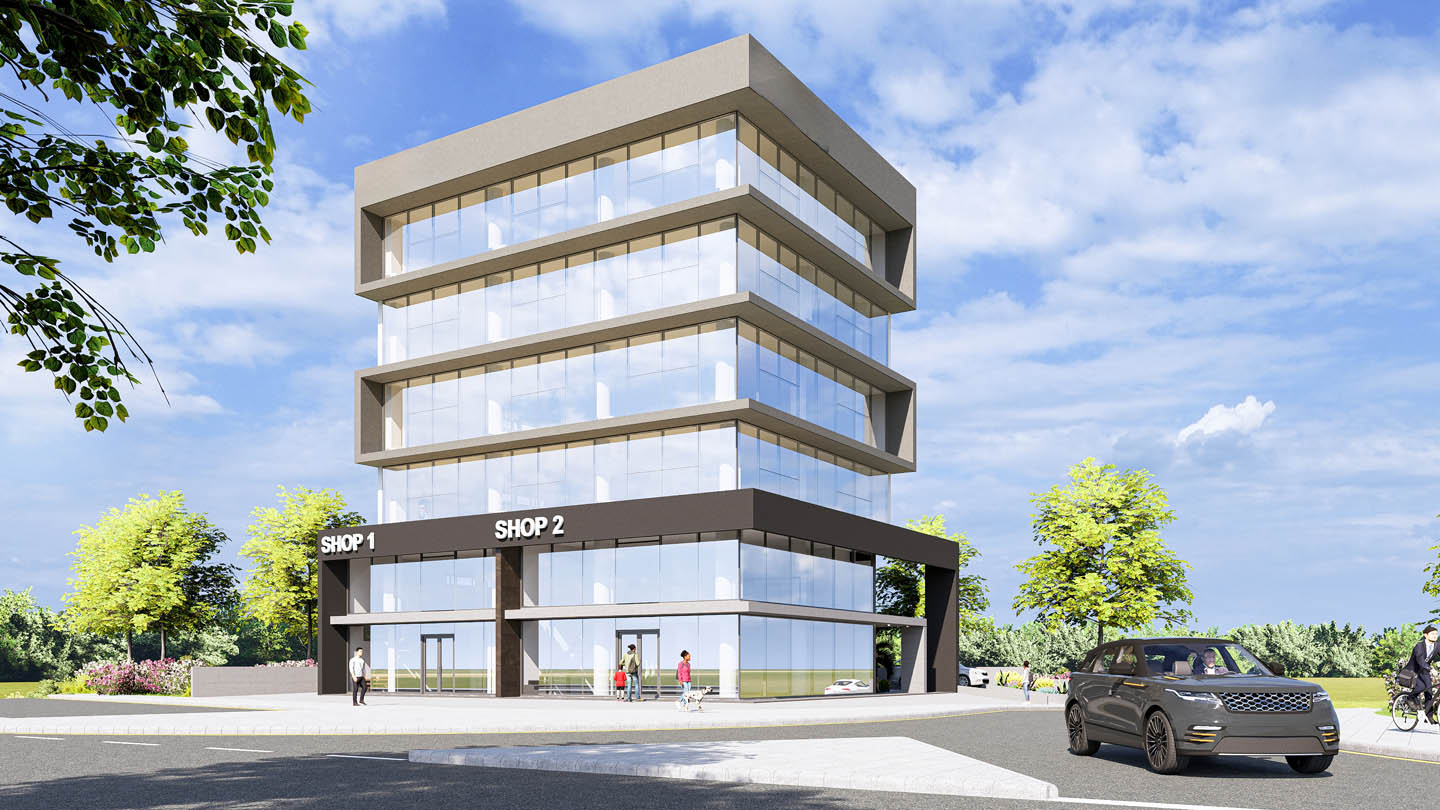 Modern Commercial Building with Offices and Retail Spaces