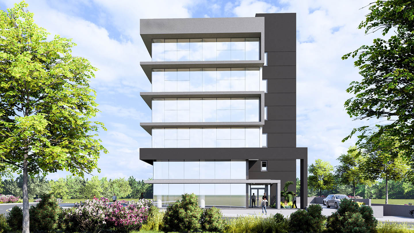 Modern Commercial Building with Offices and Retail Spaces