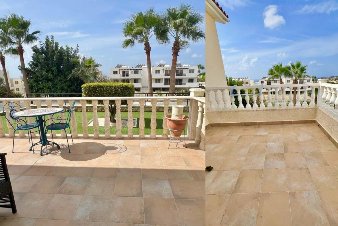 Two-bedroom villa with a private garden and communal swimming pool